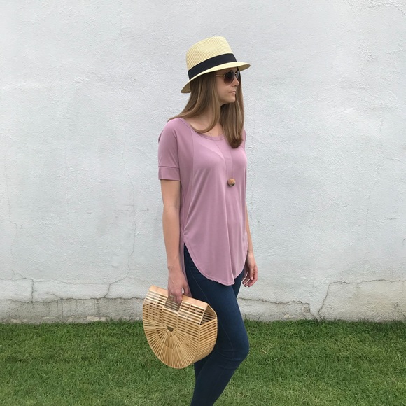 Blush Mauve Pink Cupro Jersey Mixed rib top NWT - Picture 2 of 8